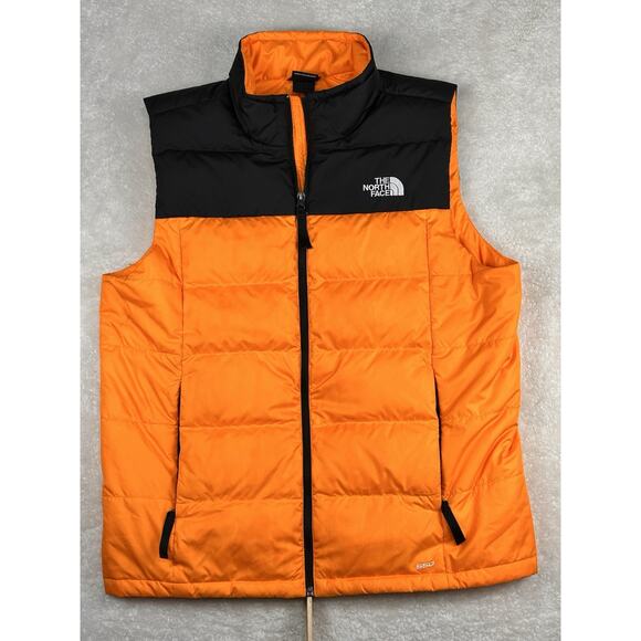 THE NORTH FACE 550 PUFFER VEST JACKET SIZE L RARE ORANGE BLACK - Picture 1 of 8